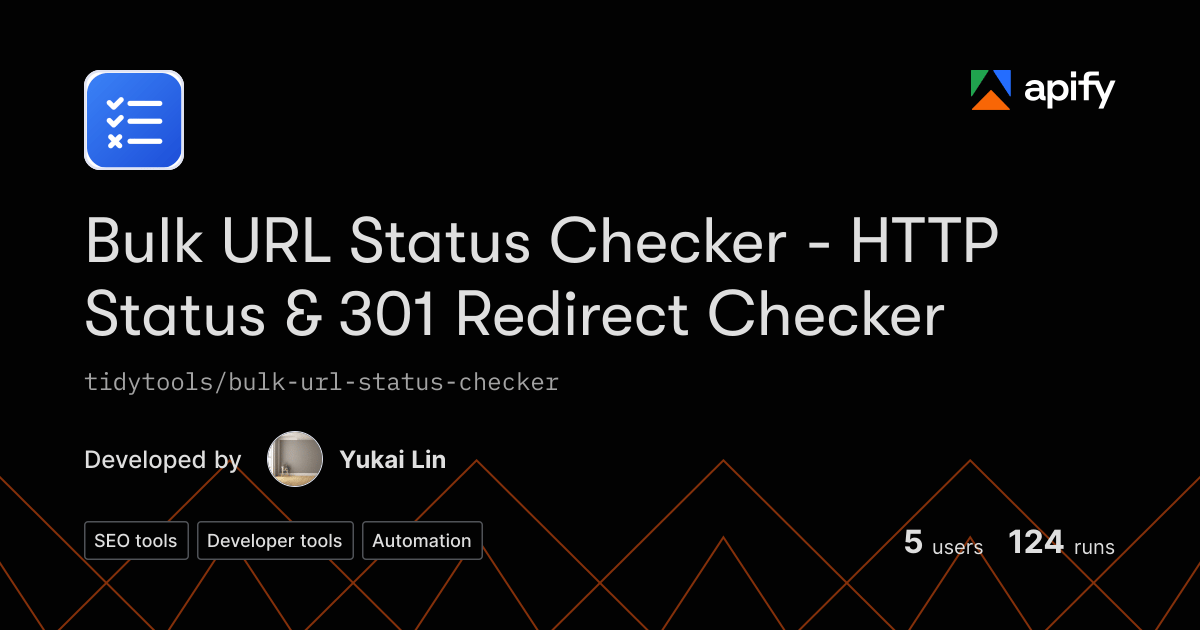 Apify product card identifying the tidytools Bulk URL Status Checker and its developer