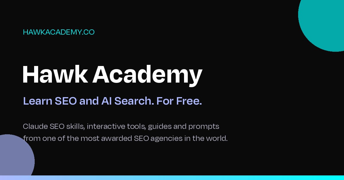Hawk Academy homepage graphic offering SEO and AI search learning resources