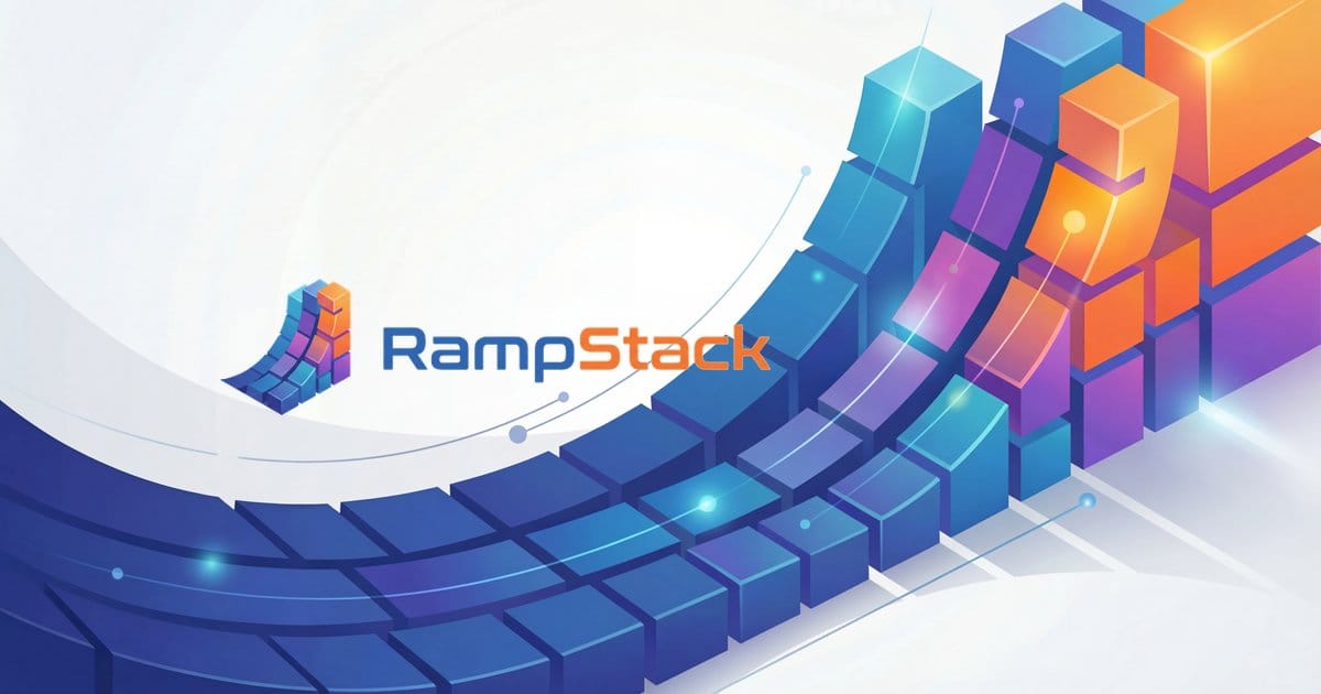 RampStack homepage graphic with a rising multicolored block structure