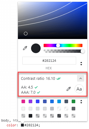 Color picker contrast ratio