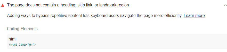 No Heading, Skip Link, Or Landmark Region in the Web Page