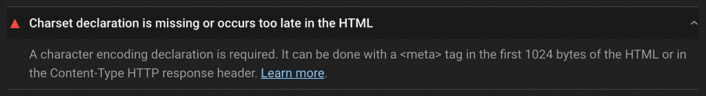 Charset Declaration Missing in HTML
