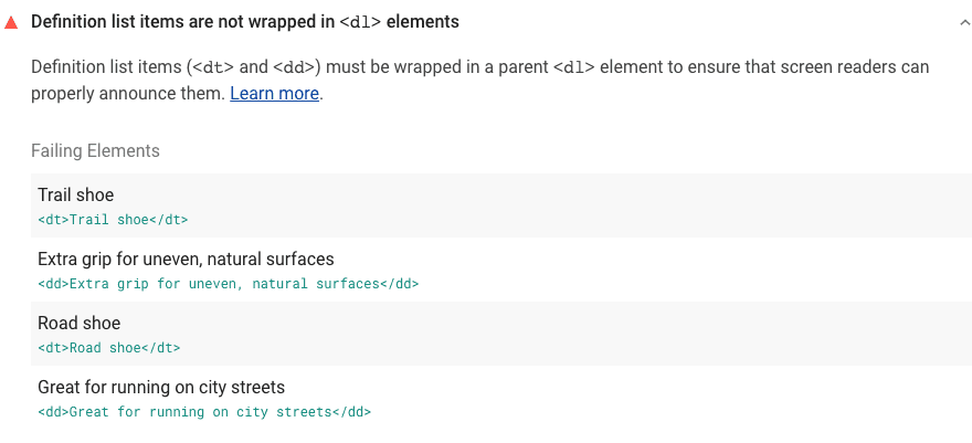 <dl> Elements Do Not Wrap Definition List Items