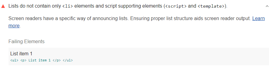 Lists do not contain only <li> elements and script supporting elements