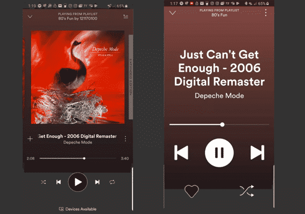 The Difference Between Car Mode and Default Mode of Spotify